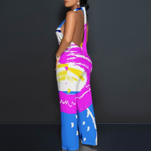 1 Piece Custom Casual Halter Sleeveless 1 Piece Jumpsuits With Pockets