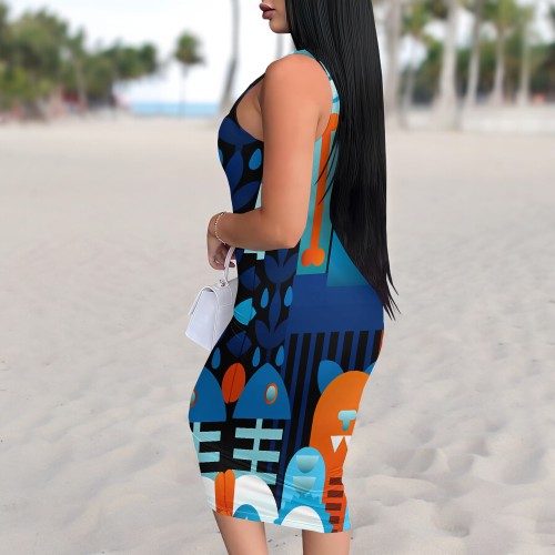 1 Piece Custom Casual U Neck Sleeveless Midi Dresses