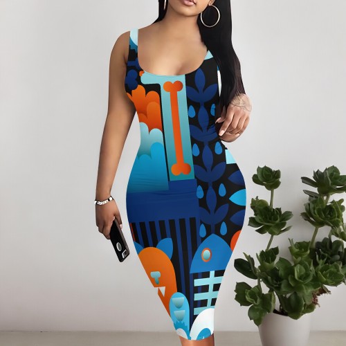 1 Piece Custom Casual U Neck Sleeveless Midi Dresses