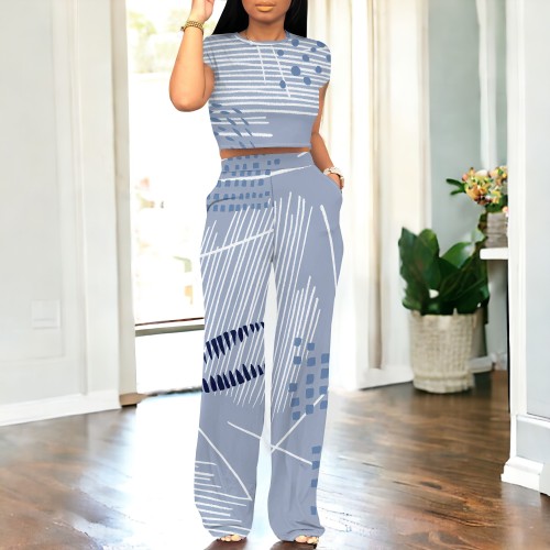1 Piece Custom Casual Short Sleeve Two Piece Pant Set