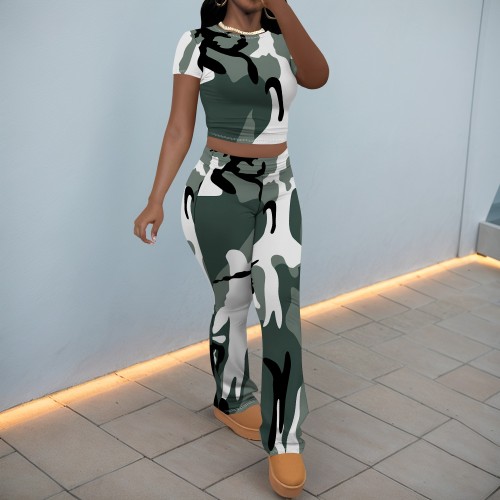 1 Piece Custom Casual Short Sleeve Two Piece Pant Set