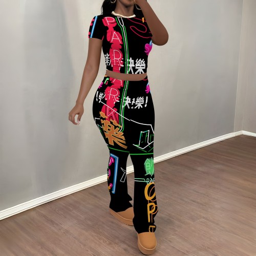 1 Piece Custom Casual Short Sleeve Two Piece Pant Set