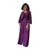 Fashion V-neck Bat Sleeve Shirt High Waist Pleated Two-piece Pant Set