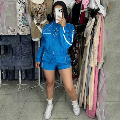 (Pre Order 30/4)Sexy Long Sleeve Zipper Contrast Color Ribbon Two-Piece City Sport Set