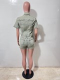 High Elastic Short Sleeve Vintage Washed Denim One Piece Rompers