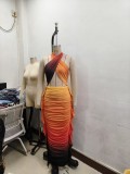 Sexy Casual Gradient Print Backless Halter Sleeveless Two Pieces