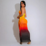Sexy Casual Gradient Print Backless Halter Sleeveless Two Pieces