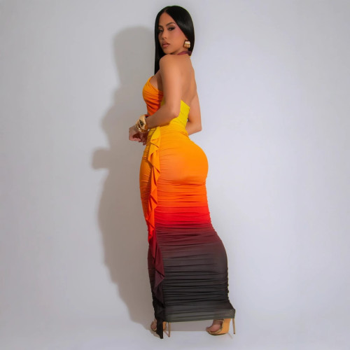 Sexy Casual Gradient Print Backless Halter Sleeveless Two Pieces