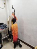 Sexy Casual Gradient Print Backless Halter Sleeveless Two Pieces