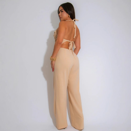 Womens Sleeveless Casual Summer Contrast Sequin Leg Cami Jumpsuit