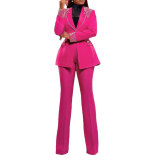 Fashion Blazer Suit Set Women's Pearl Decoration Single Button Blazer Pants Suit