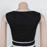 Solid Color Sleeveless Crop Top Wide-leg Pants Two-piece Set