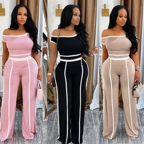 Solid Color Sleeveless Crop Top Wide-leg Pants Two-piece Set