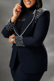 Fashion Blazer Suit Set Women's Pearl Decoration Single Button Blazer Pants Suit