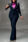Fashion Blazer Suit Set Women's Pearl Decoration Single Button Blazer Pants Suit