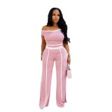 Solid Color Sleeveless Crop Top Wide-leg Pants Two-piece Set