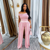 Solid Color Sleeveless Crop Top Wide-leg Pants Two-piece Set