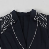 Fashion Blazer Suit Set Women's Pearl Decoration Single Button Blazer Pants Suit