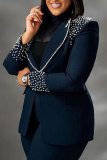 Fashion Blazer Suit Set Women's Pearl Decoration Single Button Blazer Pants Suit