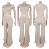 Solid Color Sleeveless Crop Top Wide-leg Pants Two-piece Set