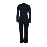 Fashion Blazer Suit Set Women's Pearl Decoration Single Button Blazer Pants Suit