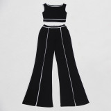 Solid Color Sleeveless Crop Top Wide-leg Pants Two-piece Set
