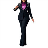 Fashion Blazer Suit Set Women's Pearl Decoration Single Button Blazer Pants Suit