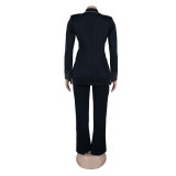 Fashion Blazer Suit Set Women's Pearl Decoration Single Button Blazer Pants Suit