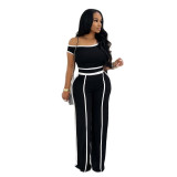 Solid Color Sleeveless Crop Top Wide-leg Pants Two-piece Set