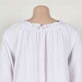 Casual Loose V Neck Lantern Sleeve Asymmetrical Hem Shirt Dress