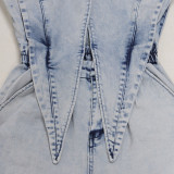 Casual Washed Loose Fly Girl Denim Romper