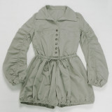 Sexy Solid Color Workwear Lantern Long Sleeve Rompers
