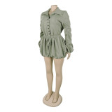 Sexy Solid Color Workwear Lantern Long Sleeve Rompers