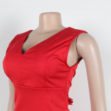 Solid Knitted Elastic Backless Bow Decor V Neck Sleeveless Two Pieces