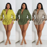 Sexy Solid Color Workwear Lantern Long Sleeve Rompers