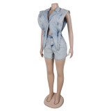 Casual Washed Loose Fly Girl Denim Romper