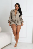 Sexy Solid Color Workwear Lantern Long Sleeve Rompers