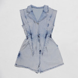 Casual Washed Loose Fly Girl Denim Romper