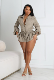 Sexy Solid Color Workwear Lantern Long Sleeve Rompers