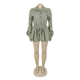 Sexy Solid Color Workwear Lantern Long Sleeve Rompers