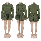 Sexy Solid Color Workwear Lantern Long Sleeve Rompers