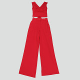 Solid Knitted Elastic Backless Bow Decor V Neck Sleeveless Two Pieces
