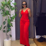 Solid Knitted Elastic Backless Bow Decor V Neck Sleeveless Two Pieces