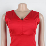 Solid Knitted Elastic Backless Bow Decor V Neck Sleeveless Two Pieces