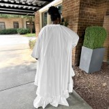 Casual Loose V Neck Lantern Sleeve Asymmetrical Hem Shirt Dress