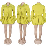 Sexy Solid Color Workwear Lantern Long Sleeve Rompers