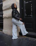 Spliced ​​Multi-zipper Elastic Drawstring Loose Straight Flared Pants