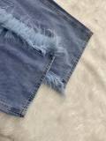 Women's Casual Straight Leg Jeans Feather-Trim Denim Baggy Stretchy Pants