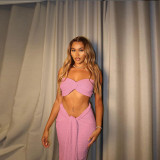 Elegant Women 2 Piece Set Midnight Thin Striped Knot Strapless Tops+Bandage Skirts 2023 Vacation Matching Clubwear