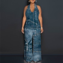 1 Piece Custom Casual Digital Printing Halter 1 Piece Jumpsuits